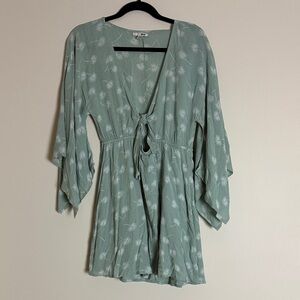 Amuse Society Clementina Mint Floral Kimono Sleeve Front Tie Size S NWT